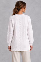Women's white cable V-neck tunic jumper – back view