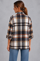 Women's check overshirt in Black & Rust Check – back view