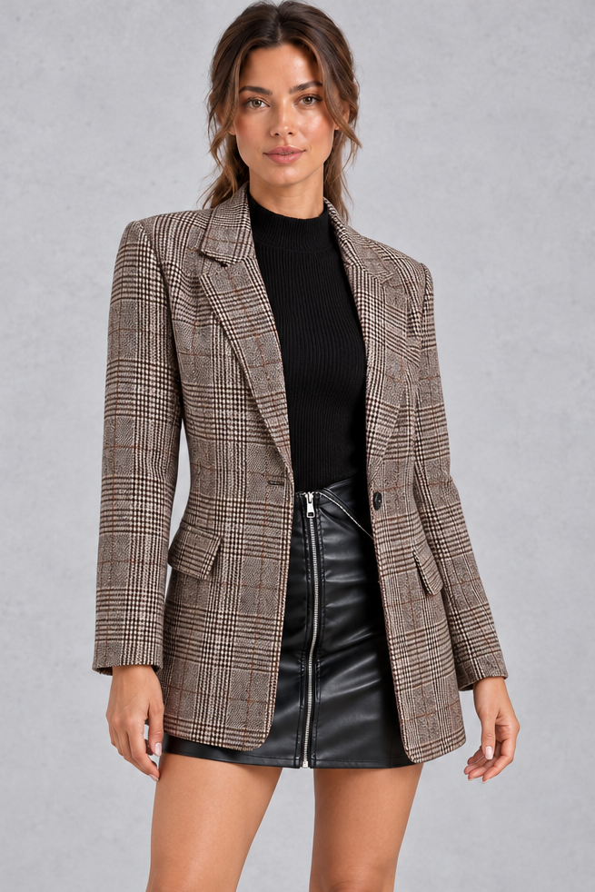 Women's Checked Blazer – Brown