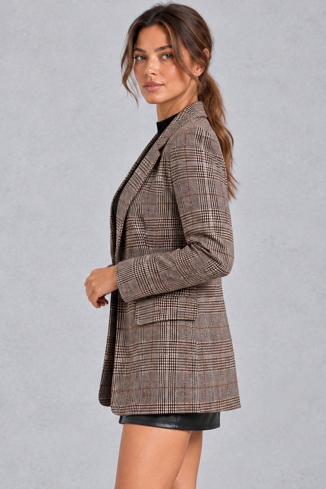 Women's Checked Blazer – Brown