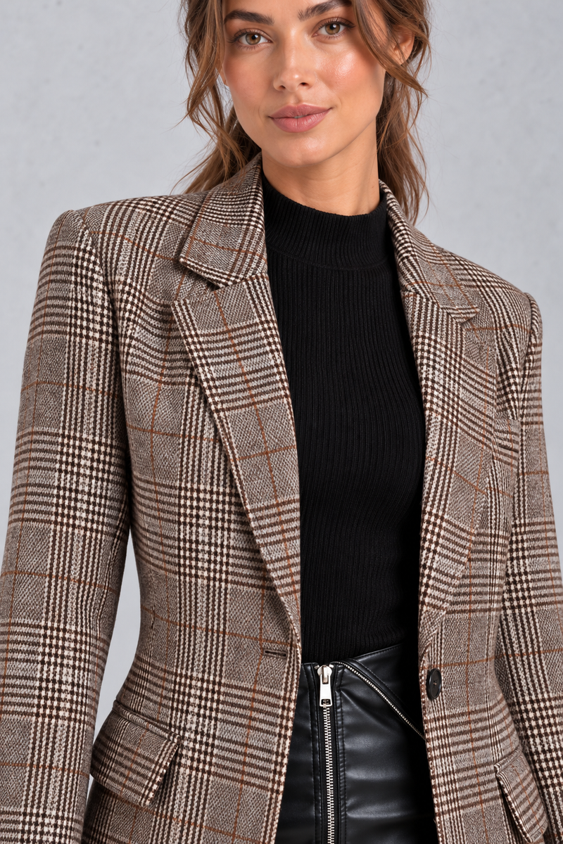 Women's Checked Blazer – Brown