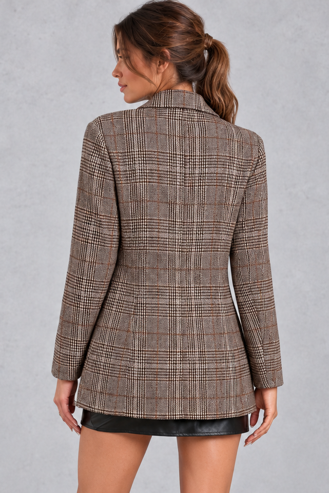 Women's Checked Blazer – Brown