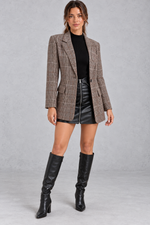 Women's Checked Blazer – Brown