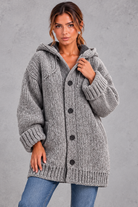 Women's chunky knit hooded cardigan in Grey – front view