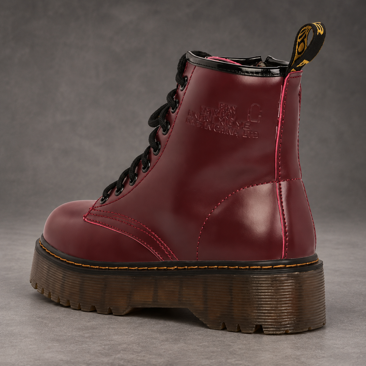 Women’s Platform Combat Boots – Lace-Up Side Zip Chunky Sole Ankle Shoes – Red – back view