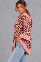 Women's pink leopard print knit hooded jumper – side view
