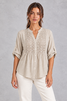 Women's Floral Lace Blouse in Beige
