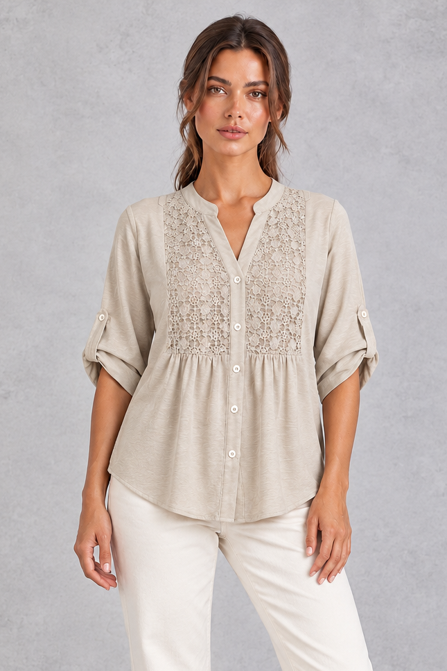 Women's Floral Lace Blouse in Beige