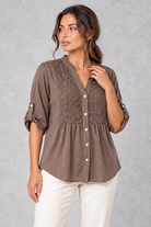 Women's Floral Lace Blouse in Brown