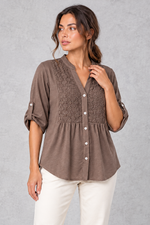 Women's Floral Lace Blouse in Brown