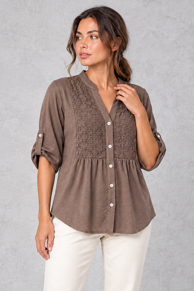 Women's Floral Lace Blouse in Brown