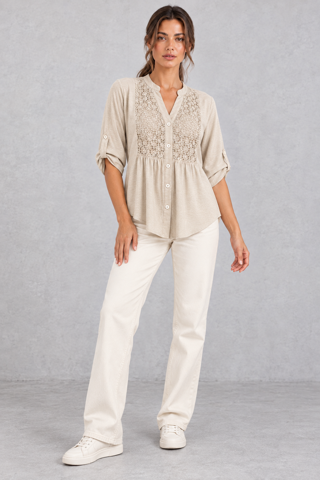 Women's Floral Lace Blouse in Beige – view 5