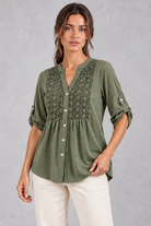 Women's Floral Lace Blouse in Olive