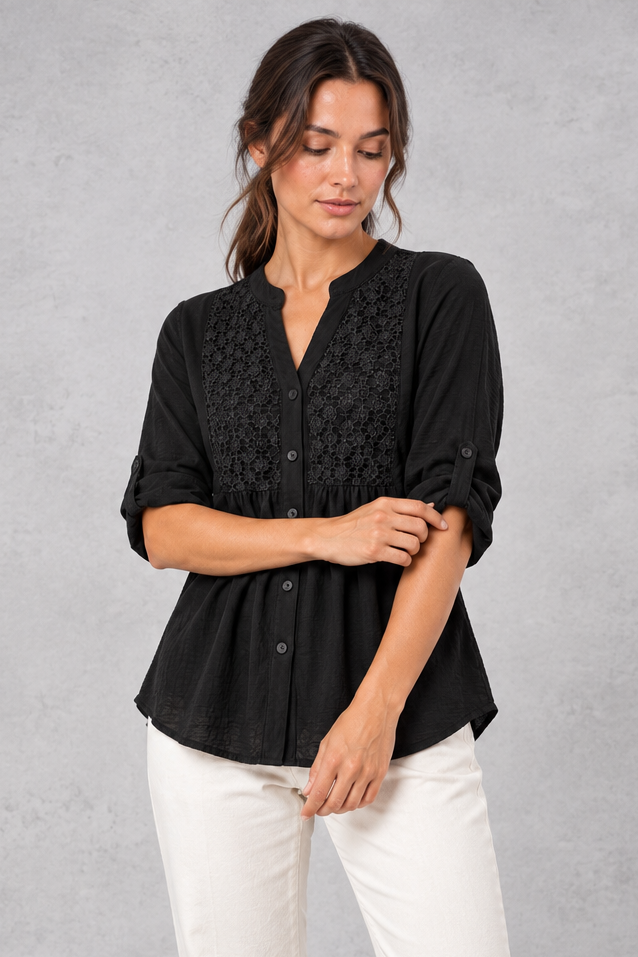 Women's Floral Lace Blouse in Black