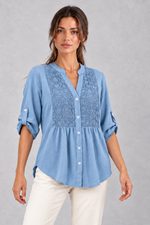 Women's Floral Lace Blouse in Light Blue