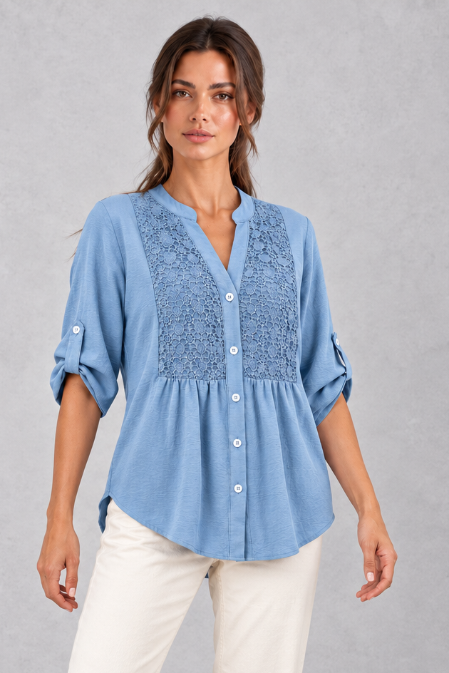 Women's Floral Lace Blouse in Light Blue