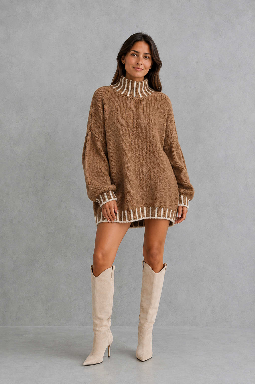 Women’s crew neck knit with long sleeves and a comfortable regular fit, crafted from a soft cotton and polyester blend.