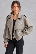 Women's cropped wool jacket in Taupe – front view