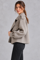 Women's cropped wool jacket in Taupe – side view