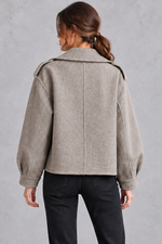 Women's cropped wool jacket in Taupe – back view