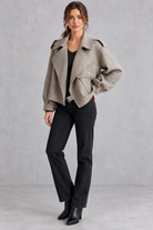 Women's cropped wool jacket in Taupe – full-length view