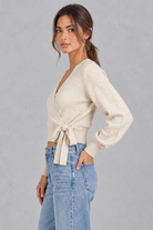 Women's Cropped Wrap Cardigan in Cream – side view