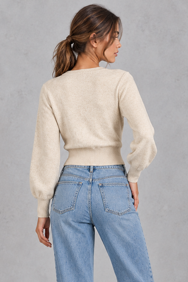 Women's Cropped Wrap Cardigan in Cream – back view