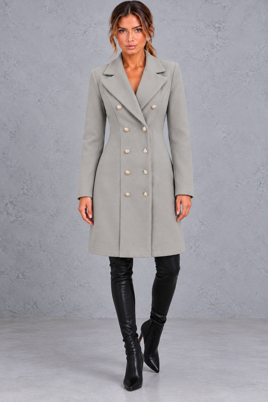 Women's double-breasted blazer coat in Grey – front view
