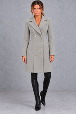 Women's double-breasted blazer coat in Grey – front view