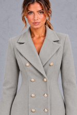 Women's double-breasted blazer coat in Grey – close-up view