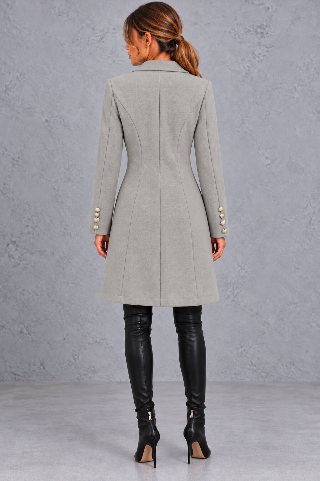 Women's double-breasted blazer coat in Grey – back view
