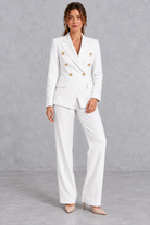 Women's double-breasted blazer and trousers set in White – front view