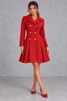 Women's Double-Breasted Fit-and-Flare Coat – Red