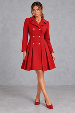 Women's Double-Breasted Fit-and-Flare Coat – Red