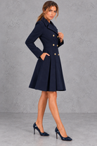 Women's Double-Breasted Fit-and-Flare Coat – Navy Blue