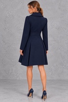 Women's Double-Breasted Fit-and-Flare Coat – Navy Blue