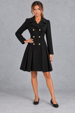 Women's Double-Breasted Fit-and-Flare Coat – Black