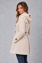Women's Double-Breasted Pea Coat in Beige – side view