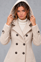 Women's Double-Breasted Pea Coat in Beige – close-up