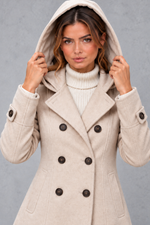 Women's Double-Breasted Pea Coat in Beige – close-up