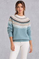 Women's blue Fair Isle yoke jumper – front view