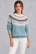 Women's blue Fair Isle yoke jumper – front view