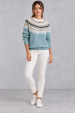 Women's blue Fair Isle yoke jumper – full-length view