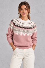 Women's pink Fair Isle yoke jumper – front view