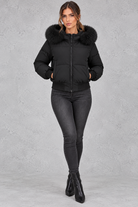 Women’s padded puffer jacket with a plush faux fur collar, full zip front, long sleeves and elasticated cuffs and hem.