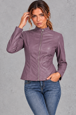 Women's fitted biker jacket in Purple – front view