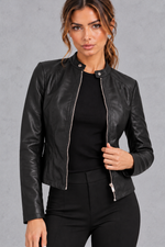 Women's fitted biker jacket in Black – close-up view