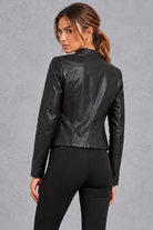 Women's fitted biker jacket in Black – back view