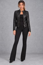 Women's fitted biker jacket in Black – full-length view