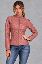 Women's fitted biker jacket in Rose – front view